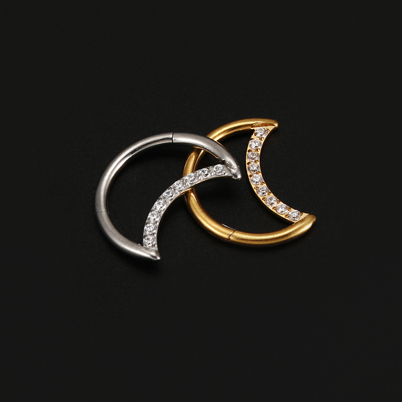 PVD Coated Gold Plating Process 18K Real Gold Plated Plating Material Streetwear Moon Heart Shape Stainless Steel Nose Ring Nose Pin