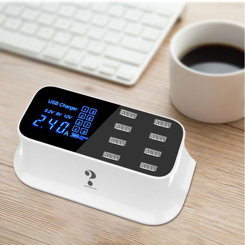 Gallium Nitride USB Multi-Port Charger 8-Port Pd Fast Charging Smart Digital Display Desktop Socket Notebook Mobile Phone Charging Station