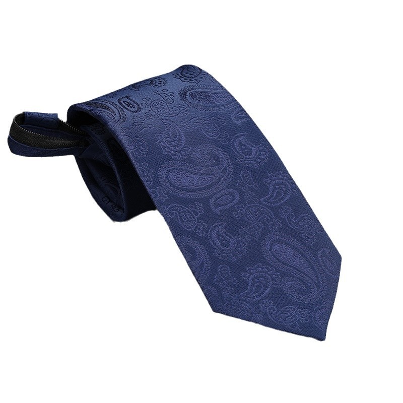 Men's Zipper Tie Blue Striped Professional Formal Wedding Necktie_voghion.com