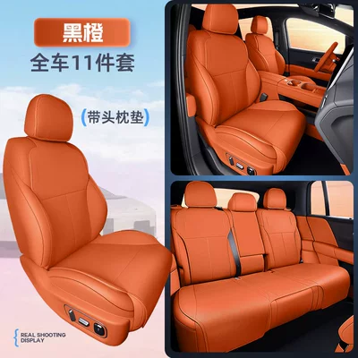 car seat cover modification accessories, Modelə uyğun (Original) oturacaq örtükləri - black-orange-11-piece-set-full-set-of-car-seat-cushions-backrest-cushions-headrest-cushions-ideal-l62026-model
