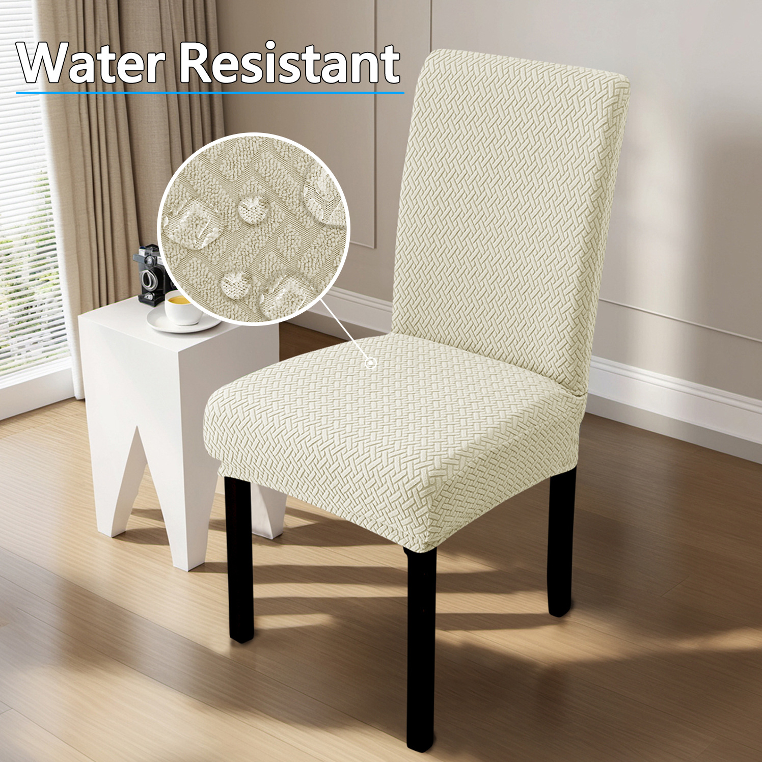 Jacquard transfronterizo elástico en forma de T estriado cubierta de silla impermeable a prueba de agarre gato cubierta de silla de comedor de hotel doméstico TEMU