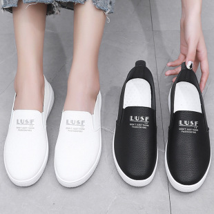 White Shoes for Women, Spring and Autumn New Women's Shoes, Casual and Versatile Soft-Soled Non-Slip Shoes, Slip-On Leather Waterproof