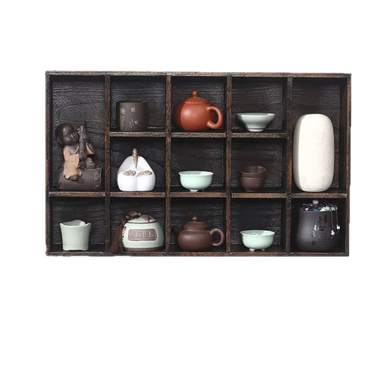 Soporte de flores suculentas de escritorio Soporte de almacenamiento de taza de té pequeño Bogu de madera maciza Soporte de exhibición multicapa para escritorio de oficina