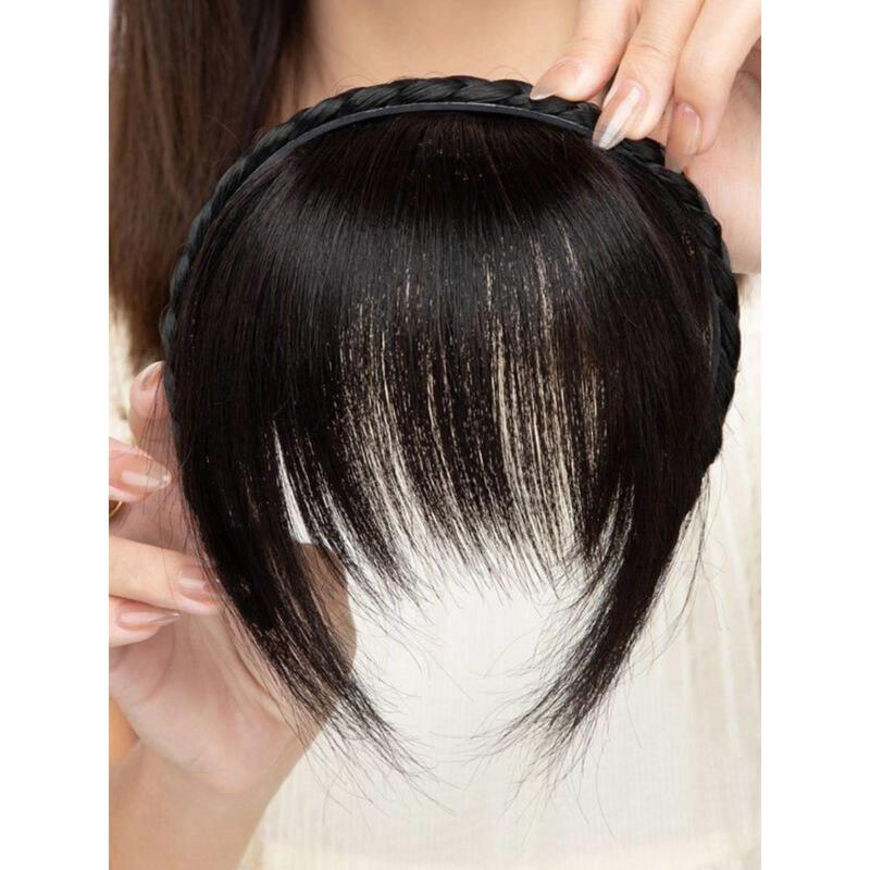 Wig Headband with Bangs, Integrated Real and Fake Front Curtain, Sideburns to Cover White Hair, Broken Bangs, Wig Piece to Increase Hair Volume