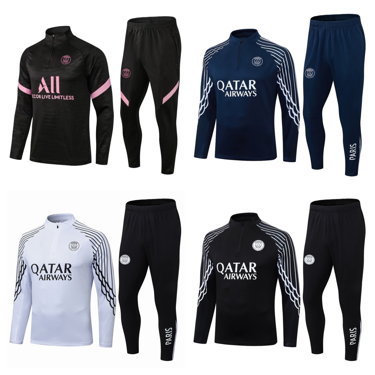 Wholesale Paris Messi Neymar Football Training Uniforms Autumn and Winter Long-Sleeved Appearance Uniforms Breathable Suits