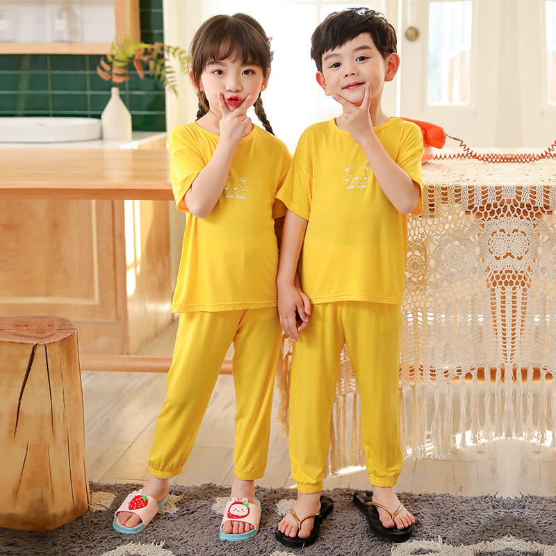 children Thin section summer modal Short sleeved Knickers suit Boy Sunscreen half sleeve girl Mosquito control trousers pajamas