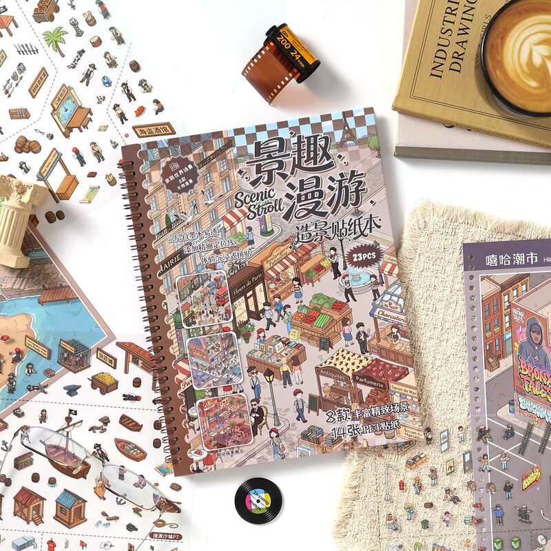 New Yuezhen Jingqu Miniature Scene Collection Book: 3D Stress Relief Toy with DIY Scenery Stickers