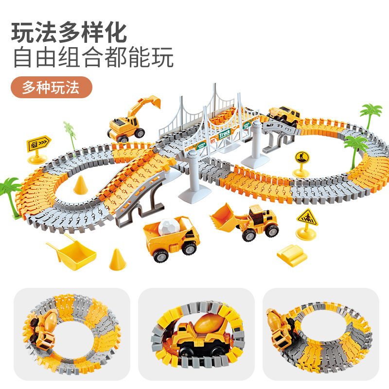 Tren eléctrico transfronterizo Juguetes Variedad Conjunto de construcción de ciudad de bricolaje para niños Escena de estacionamiento de automóviles