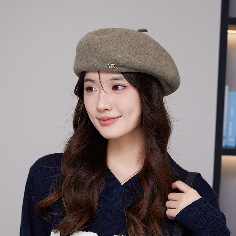 2024 herbst/winter Neue Kunst Retro Maler Hut Woolen Französisch Baskenmütze Weiblichen Stil Mode Vielseitig Zeigen Gesicht Kleine Warme knospe Hut_voghion.com