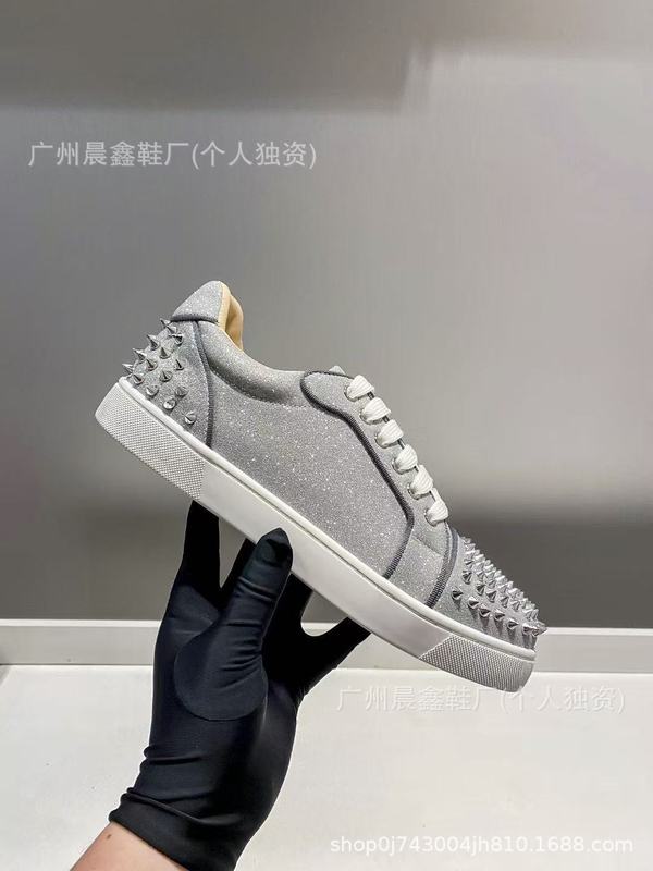 欧洲站CL红底鞋尖钉铆钉水钻亮片系带低帮情侣时尚男女百搭款平底|undefined