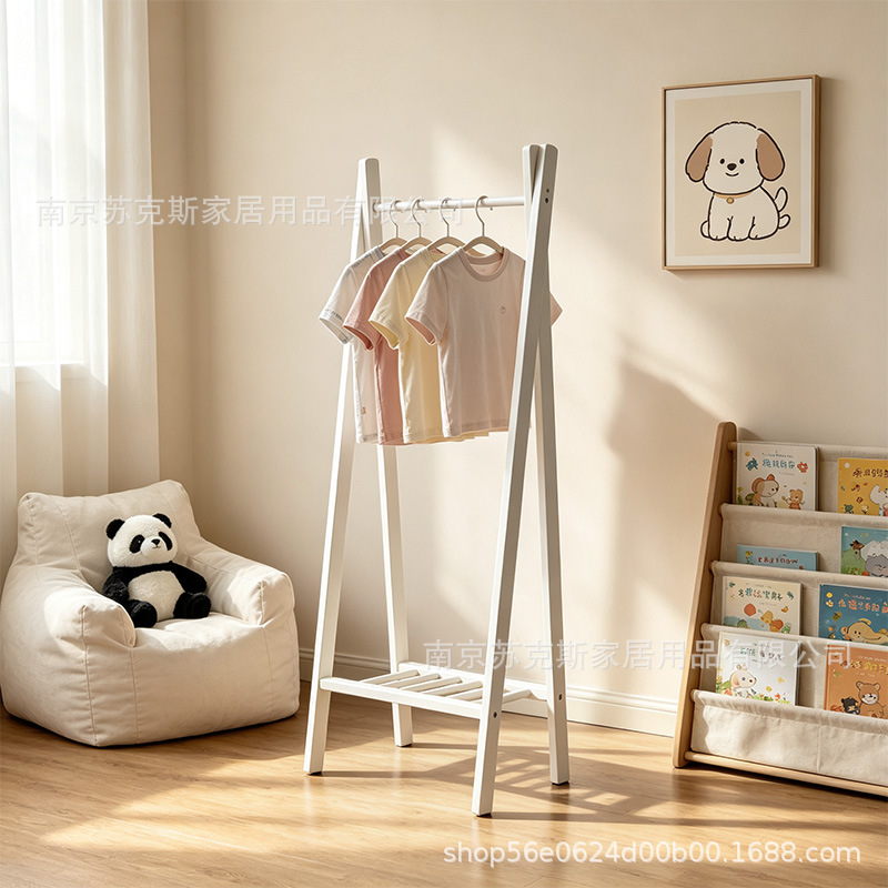 Children's Bedroom Solid Wood Coat Rack in Stock, Kindergarten Baby Floor-Standing Clothes Drying Rack for Home Use, Cross-Border