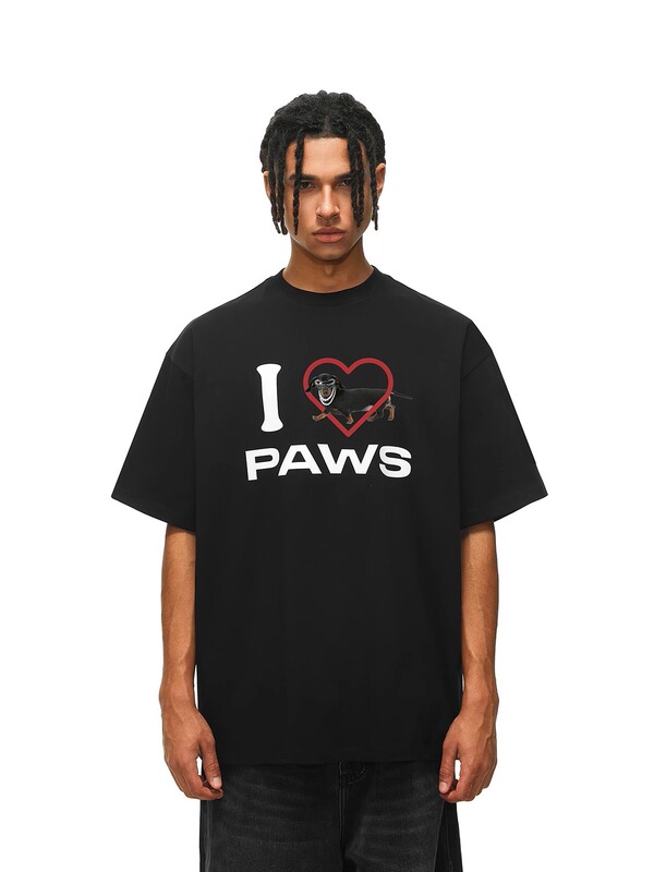 FDR公式ストア「I Love Dogs」ダックスフント アメリカン半袖Tシャツ 男女兼用 夏 カップル 斜め肩トップス|undefined
