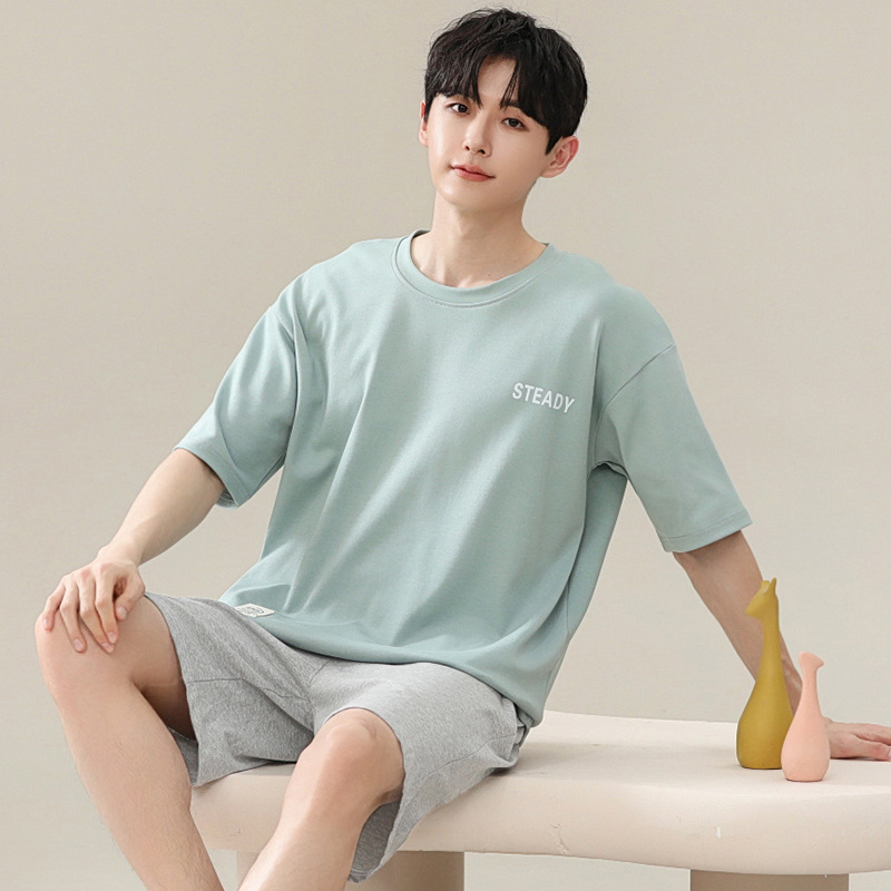 Men's Pajamas Summer Modal Short-sleeved Shorts Teenagers Youth Thin Outer Wearing Home Clothes suit Simple