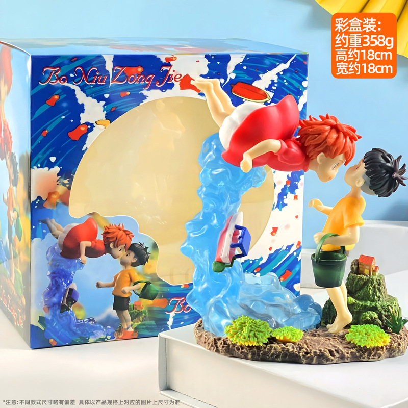 ポニョとゾンスケのシナリオフィギュア、岸辺のポニョ、崖の上のポニョ、卓上アニメーションオーナメント|undefined