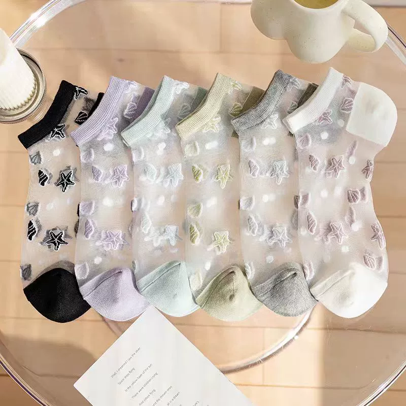 Хрустальные чулки, летние ультратонкие носки, корейские модные носки, стеклянные чулки в форме морской звезды, прозрачные женские носки Cassie