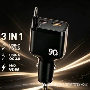 PD90W geri çəkilən kabelli TYPE-C avtomobil şarj cihazı, Apple və Samsung üçün