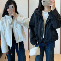 高端L家宽松休闲防风连帽工装夹克小个子短款风衣冲锋衣外套女秋