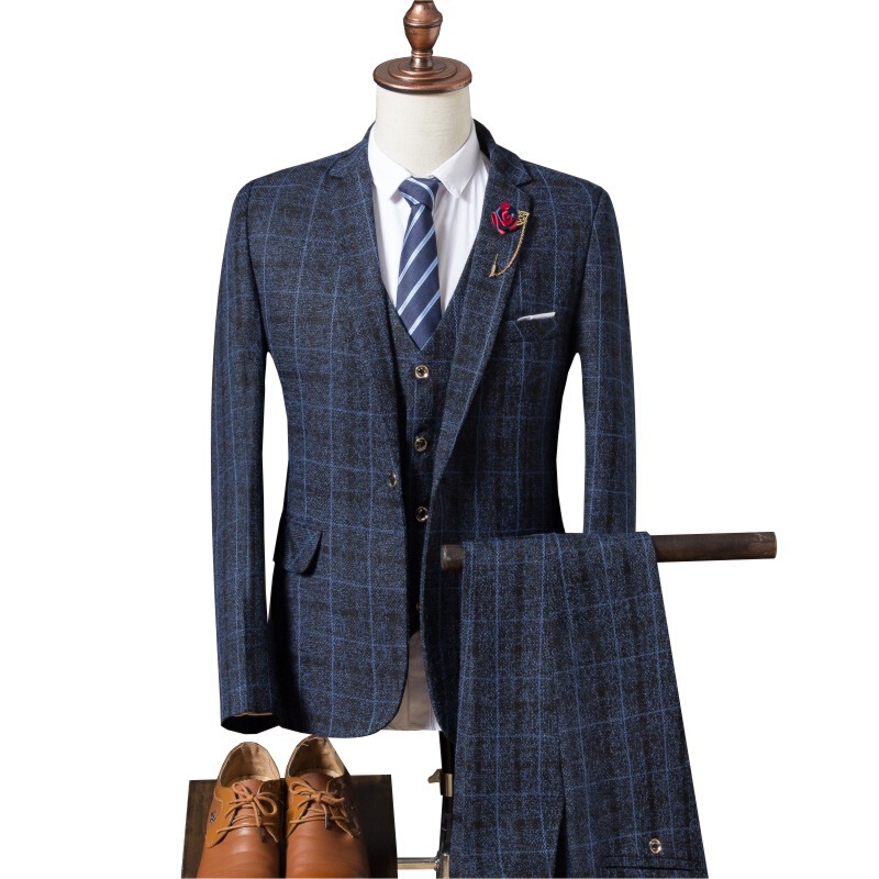 2025 Autumn/Winter New Men's British Style Slim Fit Plaid Suit Three-Piece Set Fashionable Men's Casual Formal Suit Trendy 2025 Autumn/Winter New Men's British Style Slim Fit Plaid Suit Three-Piece Set Fashionable Men's Casual Formal Suit Trendy