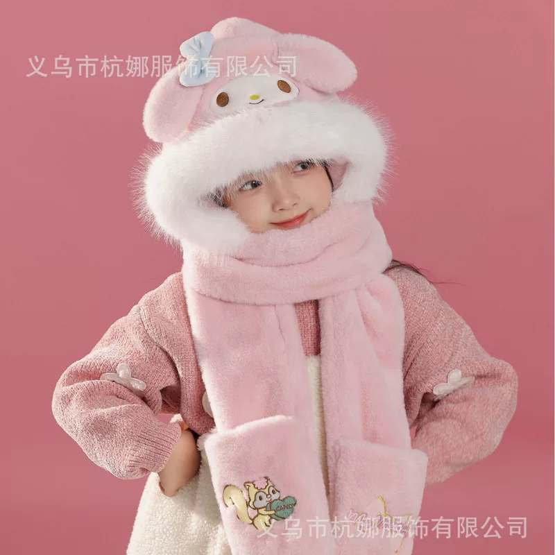 三丽鸥 Детская шапка, шарф, комплект, зимние тёплые перчатки, 3 предмета, три в одном