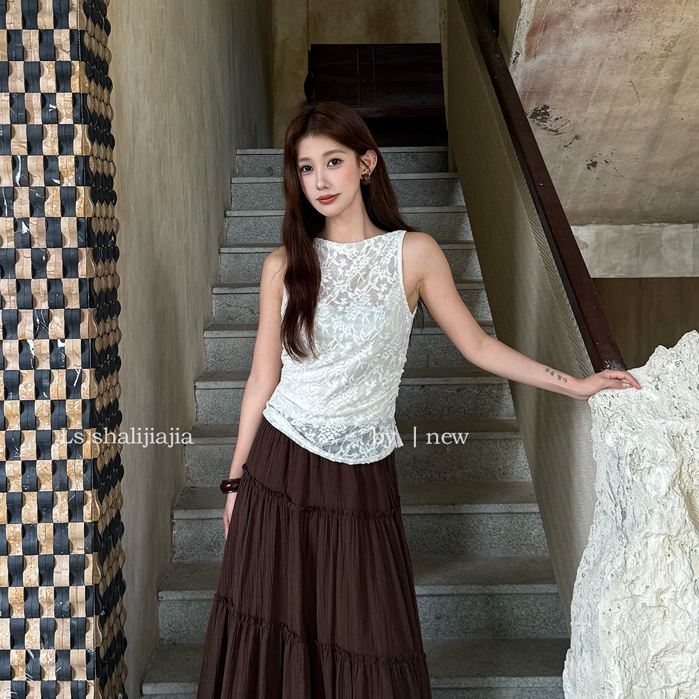 LS Elegant Sleeveless Lace Top, Guangzhou Shisanhang 2026 Early Autumn New Women's Clothing Top 23701