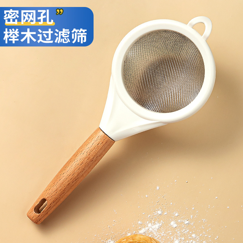 ins wooden handle baking fine strainer stainless steel sugar powder sieve filter spoon flour sieve juice soy milk filter spoon