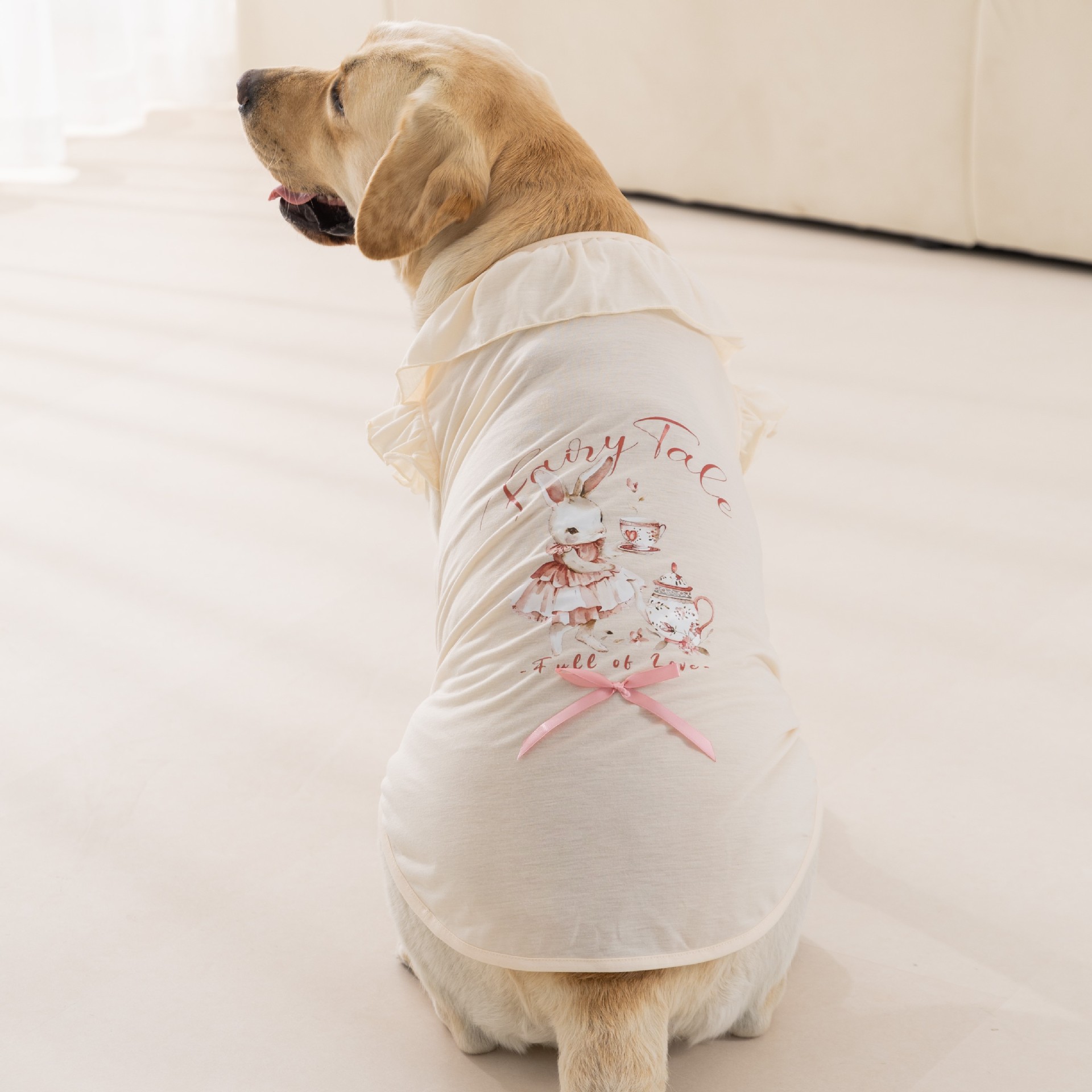 Primavera y verano perro golden retriever perro mediano y grande estampado de dibujos animados chaleco con cuello de encaje perro grande ropa fina de verano para mascotas