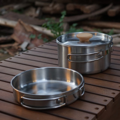 Portable Outdoor Hiking Camping 304 Stainless Steel Folding Handle Pan Skillet Stew Pot Home Use Picnic Cookware Set