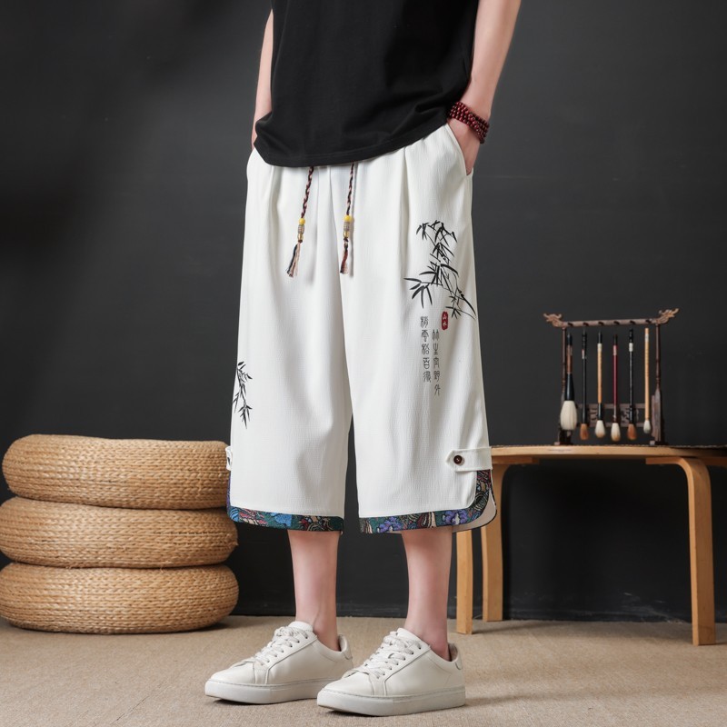 Xueyi 夏の新しいクロップドパンツメンズアイスシルクカジュアルスポーツパンツハンサムルーズ薄型ストレートメンズビーチショーツ|undefined
