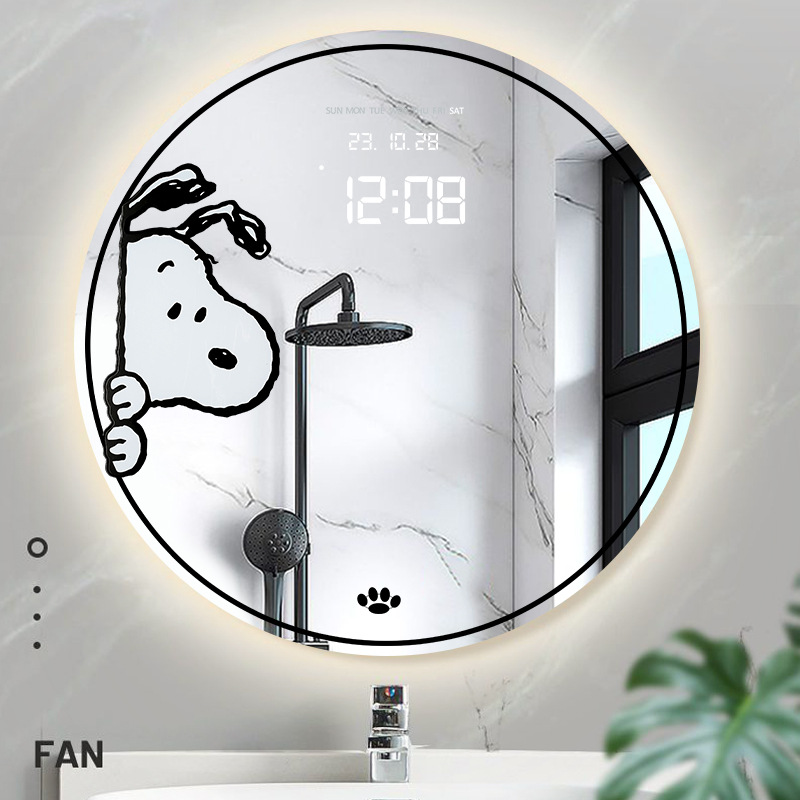 新款卡通现代设计卫生间镜子挂钟LED浴室圆形时钟卧室挂钟墙壁挂