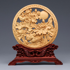 Yabai wood carved mandarin duck playing in water ornamental piece, solid wood hollow round carving dragon and phoenix auspicious office opening ceremonial craft gift