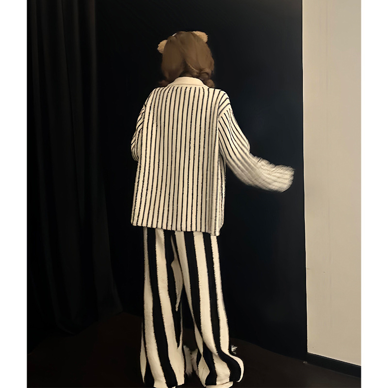 韩系纯欲高级小熊半边绒睡衣女冬季新款加厚毛绒针织家居服套装|undefined