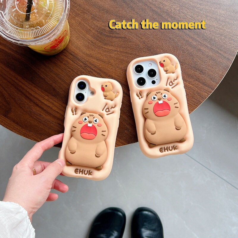 Bracket-Style Groundhog iPhone 17 Pro Max Phone Case for Women, Suitable for Apple 15/14 Protective Cover, 16 Pro Silicone Bracket-Style Groundhog iPhone 17 Pro Max Phone Case for Women, Suitable for Apple 15/14 Protective Cover, 16 Pro Silicone