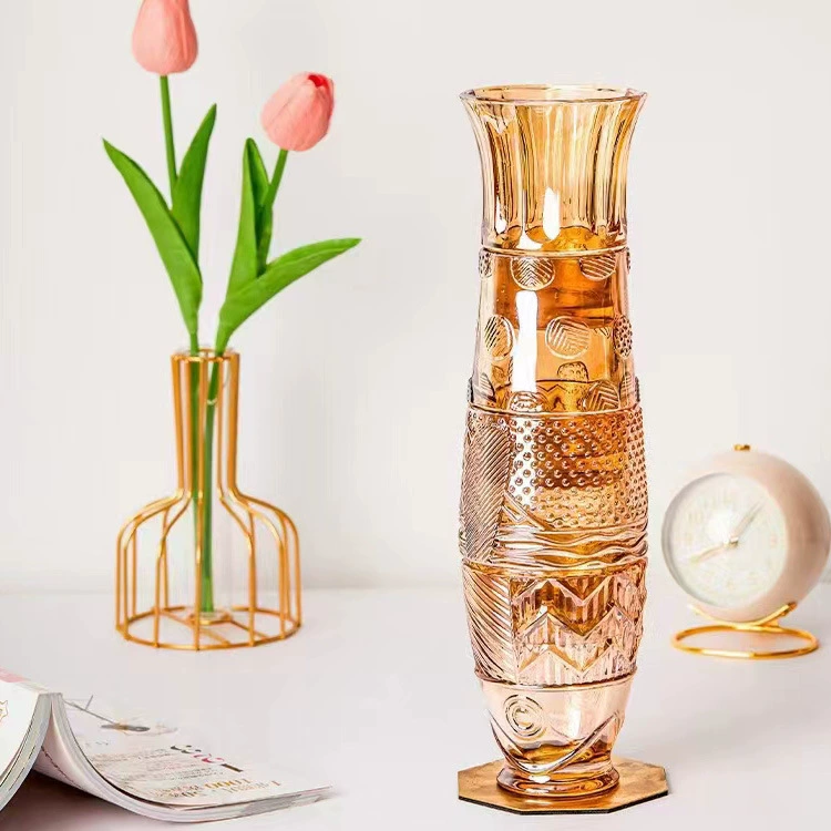 Creative tower, glass transparent amber set, 4 pieces, carp