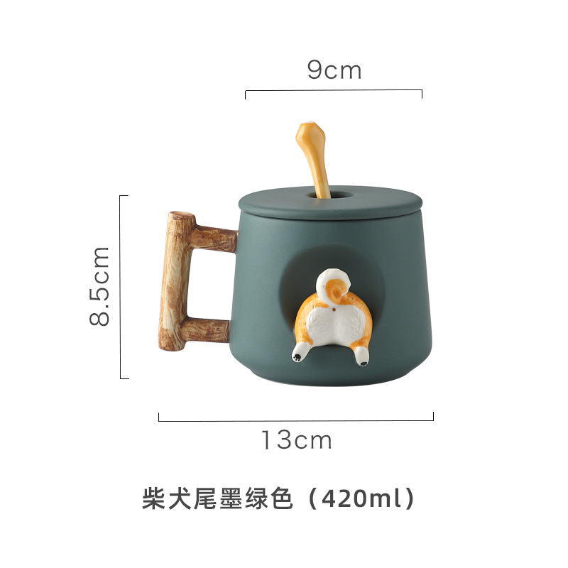 Creativo de cerámica personalizada taza linda con tapa cuchara casa pareja hombres y mujeres café taza agua Shiba Inu regalo