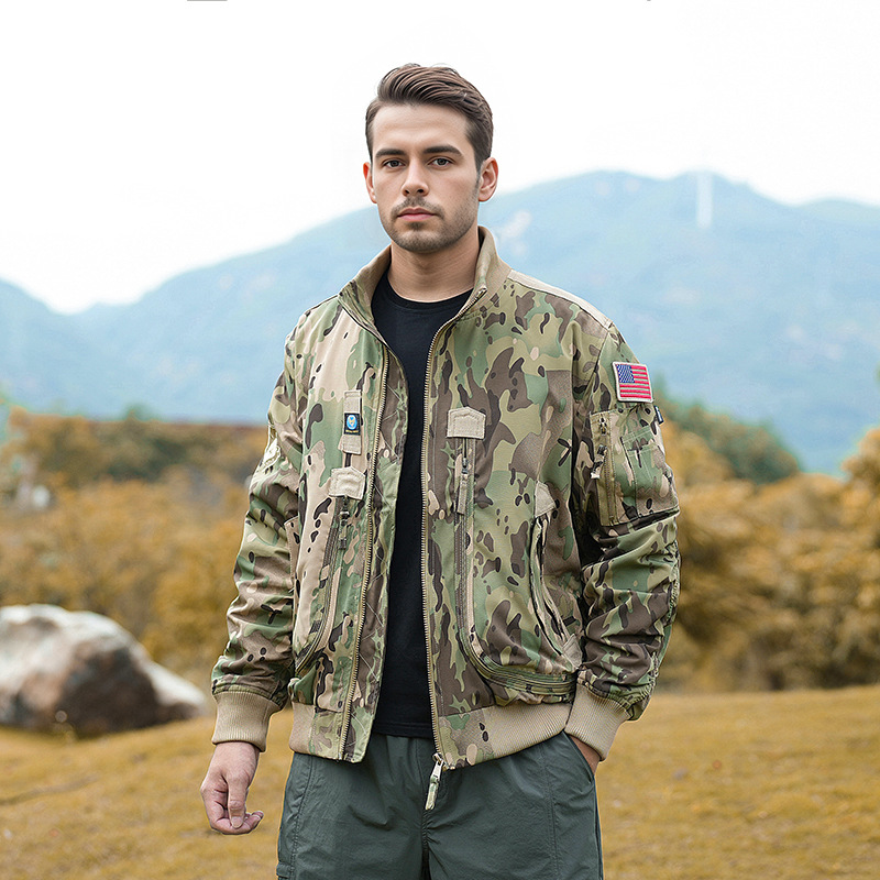 Chaqueta de vuelo de cuello de béisbol de otoño y invierno chaqueta de piloto de la Fuerza Aérea chaqueta de béisbol masculino táctica de cuello de pie chaqueta casual suelta