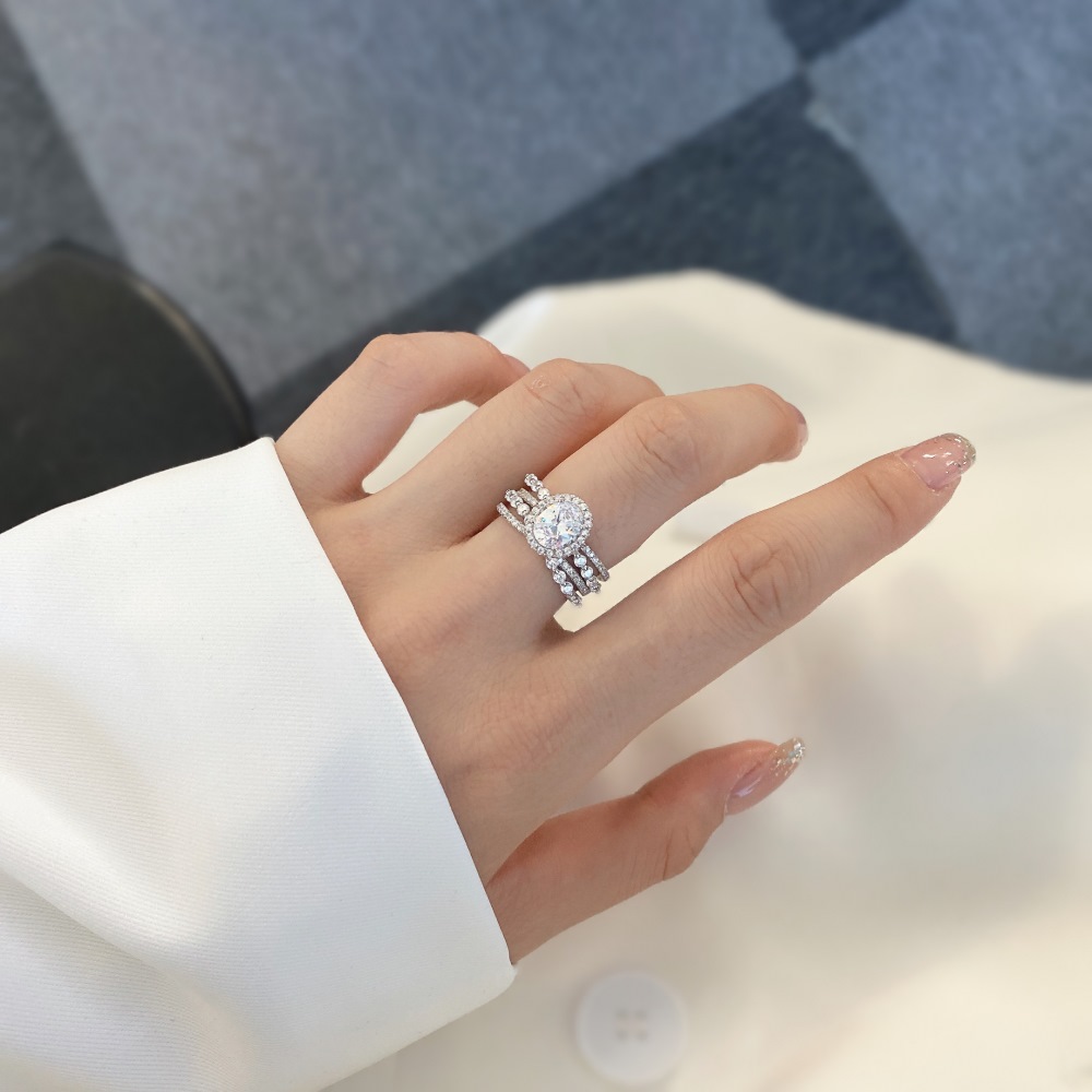 Luxurious Geometric Sterling Silver Plating Zircon Open Ring