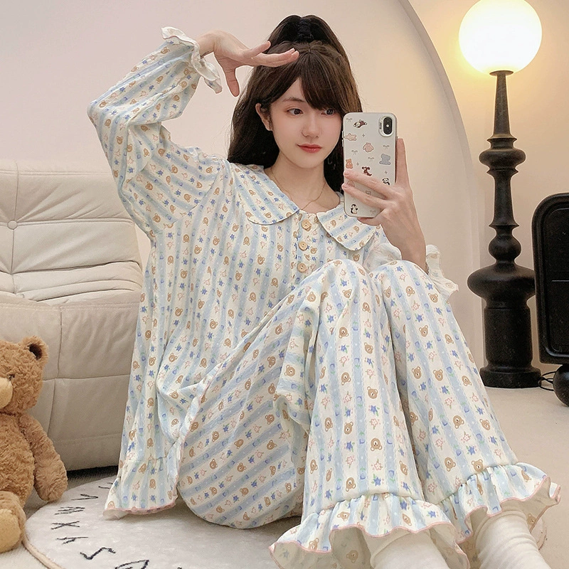 Японский пижамный набор из хлопка с длинным рукавом, демисезонный, oversize,plus size