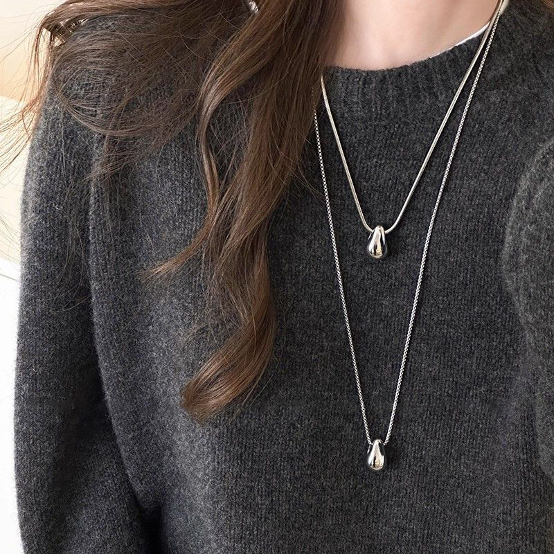Minimalist Style Water Drop Pendant Necklace for Women Autumn and Winter Long Sweatshirt Sweater Chain Casual Versatile Light Luxury Temperament Accessory