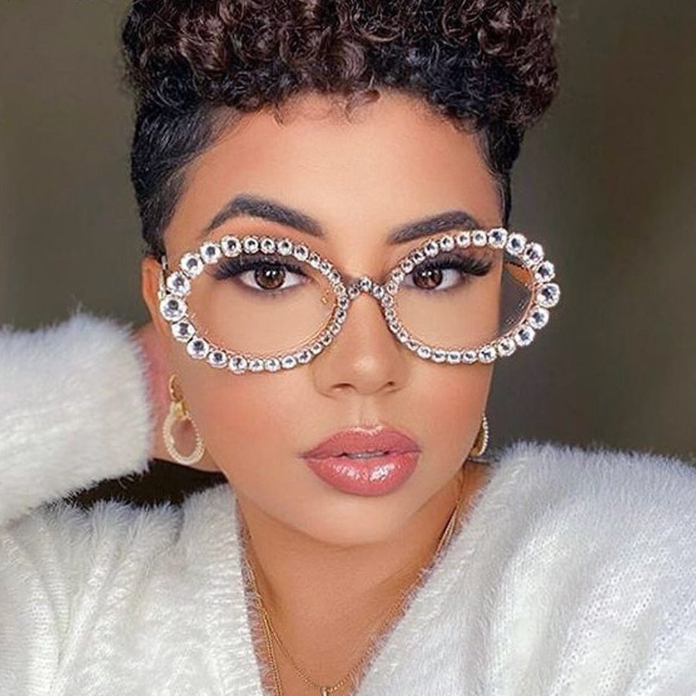64g Weight Full Frame Glasses Structure Geometric Eye Glasses Rhinestones Women's Glam Novelty Glasses
