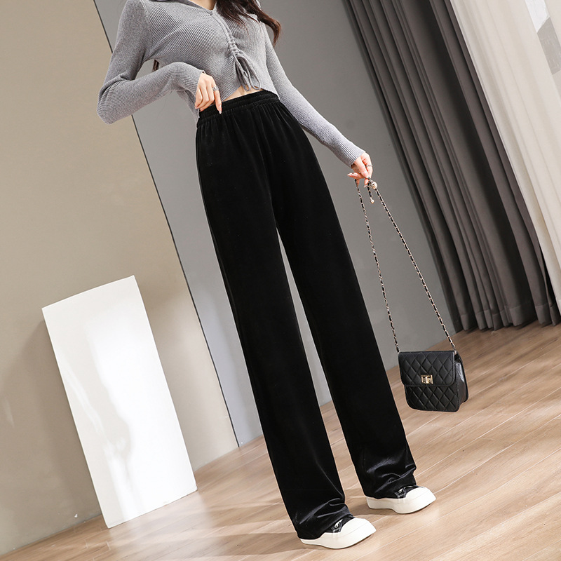 金丝绒阔腿裤女2025新款秋季高腰宽松坠垂感直筒夏款裤子休闲拖地