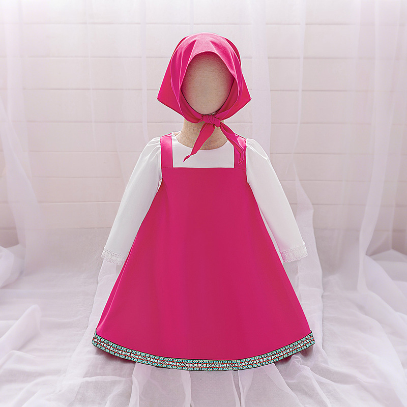 Cartoon Martha's Story Cosplay Costume Children's Rose Red Short Sleeve Dress Cartoon Martha Same Style Cartoon Martha's Story Cosplay Costume Children's Rose Red Short Sleeve Dress Cartoon Martha Same Style