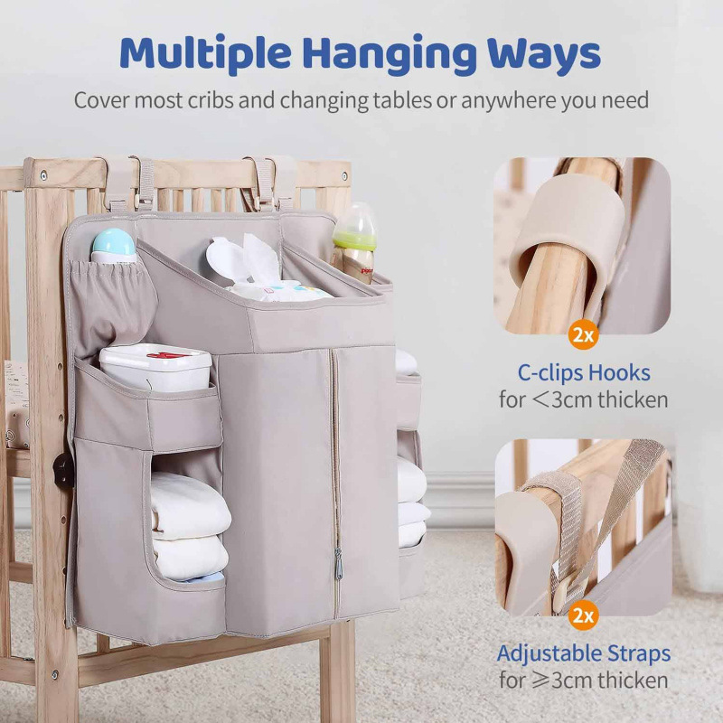 Rack de almacenamiento de pañales colgantes para cama de bebé