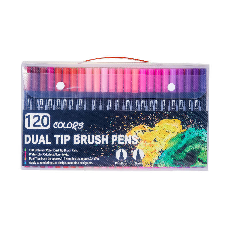 Amazon marcador de doble cabeza a base de agua pluma de acuarela de cabeza suave traje de pintura para niños Hook Pen suministros de arte DIY