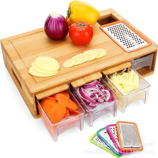 Cross-Border Wooden Kitchen Sorting Cutting Board with Tray Kitchen Cutting Board with Drawer Sorting Set Bamboo Cutting Board Box