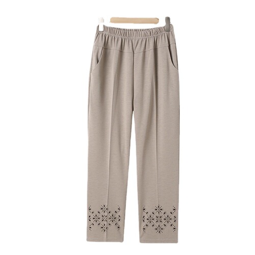 Mom's chiffon pants summer thin style nine-tenths pants high waist straight tube middle-aged and elderly women's pants loose grandmother 