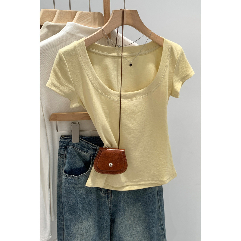 European-Style Modal U-Neck Short-Sleeve T-Shirt for Women, Summer 2026 New Popular Style, Pure Desire Spicy Girl Top
