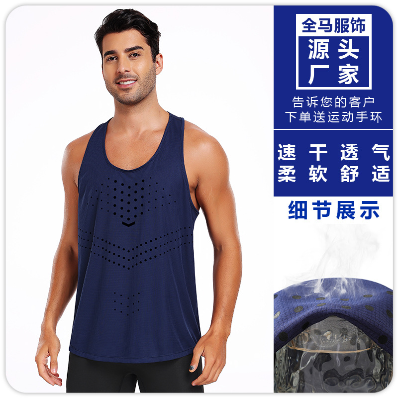 2025 summer new polka dot pattern quick-drying breathable men's I-shaped vest ice silk sports running fitness clothing