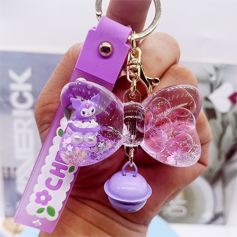 New Oil Floating Cartoon Wind Chime Quicksand Bow Keychain Personalized Trendyy Bag Pendant Car Pendant