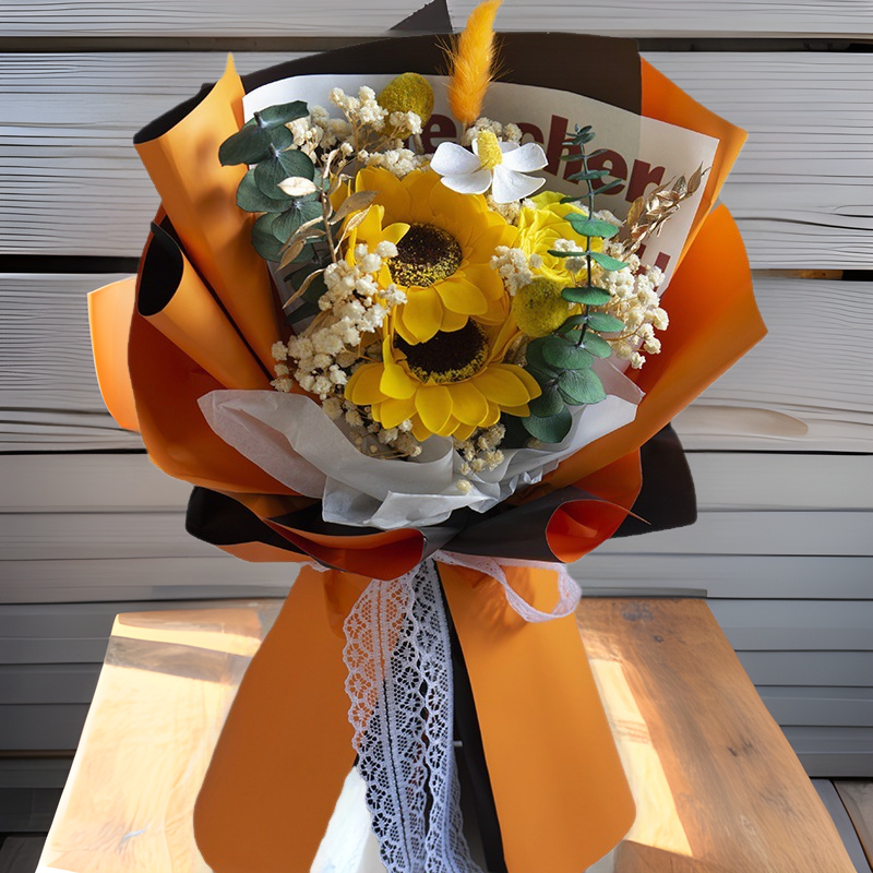 Flores eternas de Yunnan, girasoles, rosas, flores reales, Día del Maestro, temporada de graduación, regalo para profesores y compañeros de clase, ramos hechos a mano de alta gama