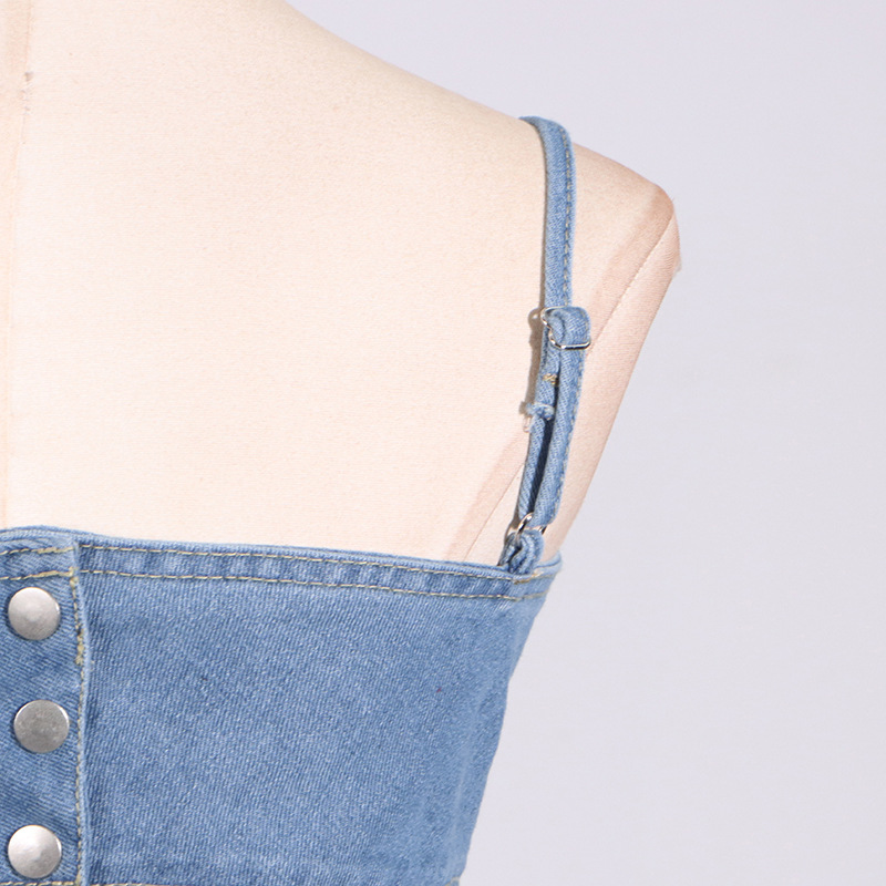Women's Clothing sexy tops fashion bow design denim tube top suspenders_voghion.com